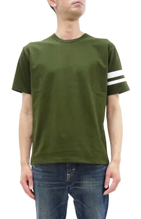 Momotaro Jeans T-shirt Men's Casual Short Sleeve Tee Shirt with GTB Stripes on Left Arm MZTS0002 Olive