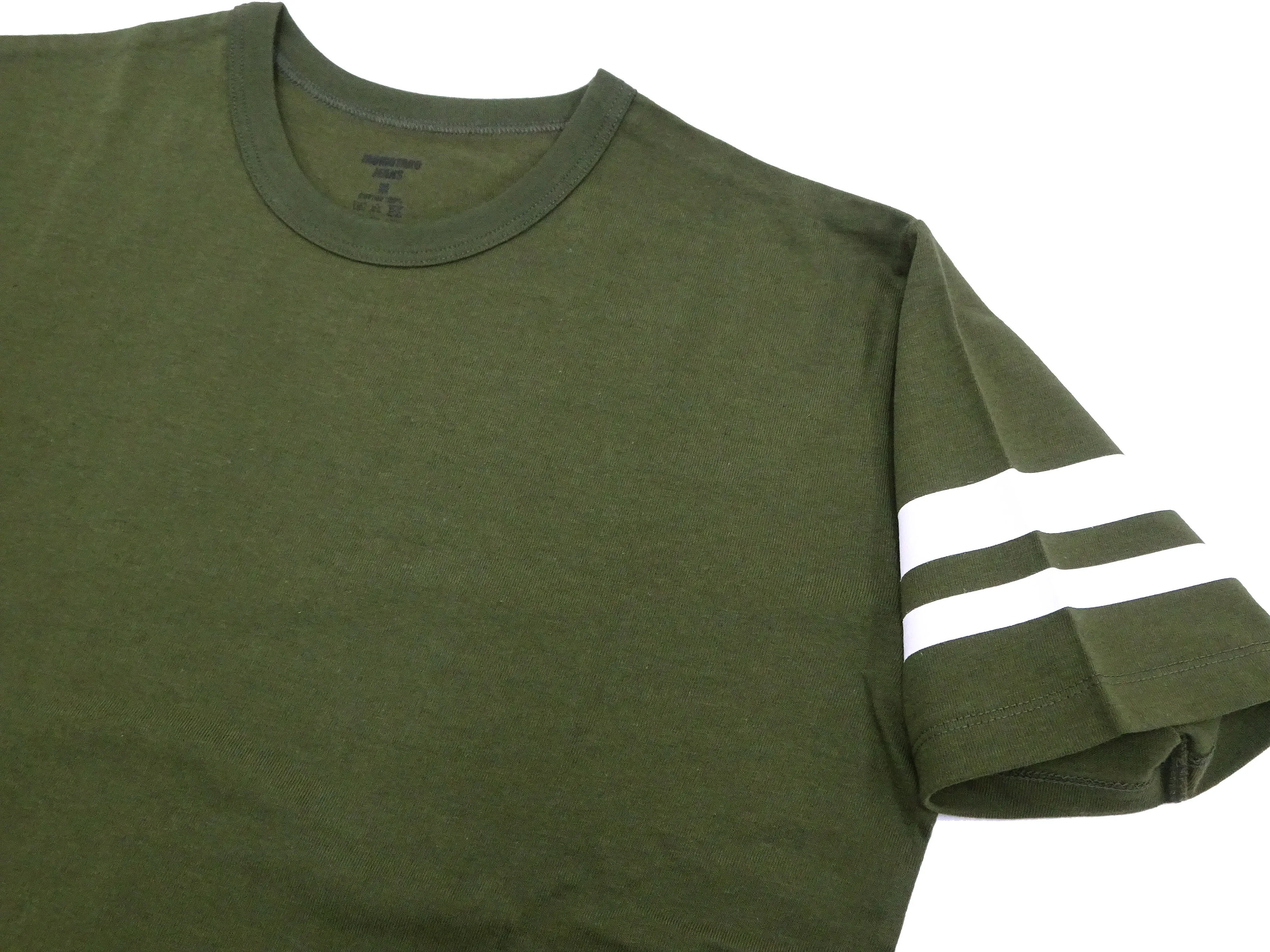 Momotaro Jeans T-shirt Men's Casual Short Sleeve Tee Shirt with GTB Stripes on Left Arm MZTS0002 Olive