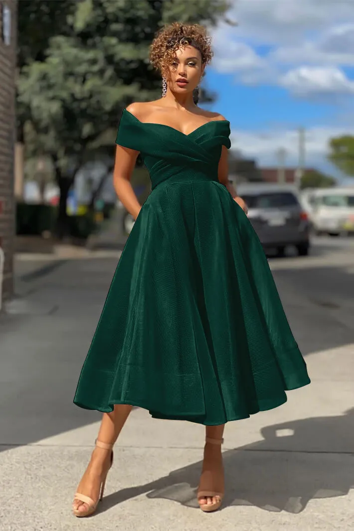 Off The Shoulder Short Burgundy Evening Dress A Line | Ballbellas
