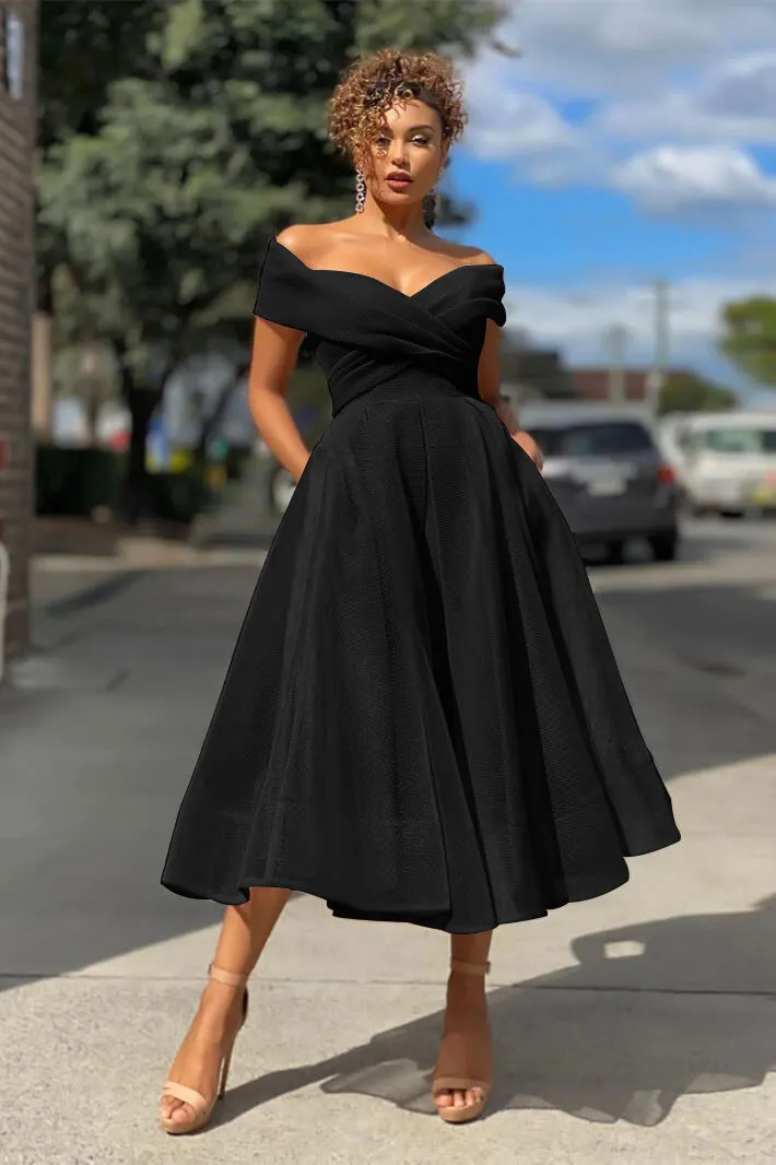 Off The Shoulder Short Burgundy Evening Dress A Line | Ballbellas