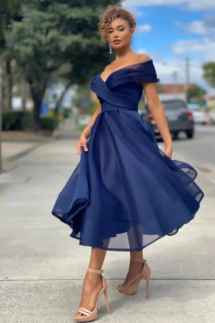 Off The Shoulder Short Burgundy Evening Dress A Line | Ballbellas
