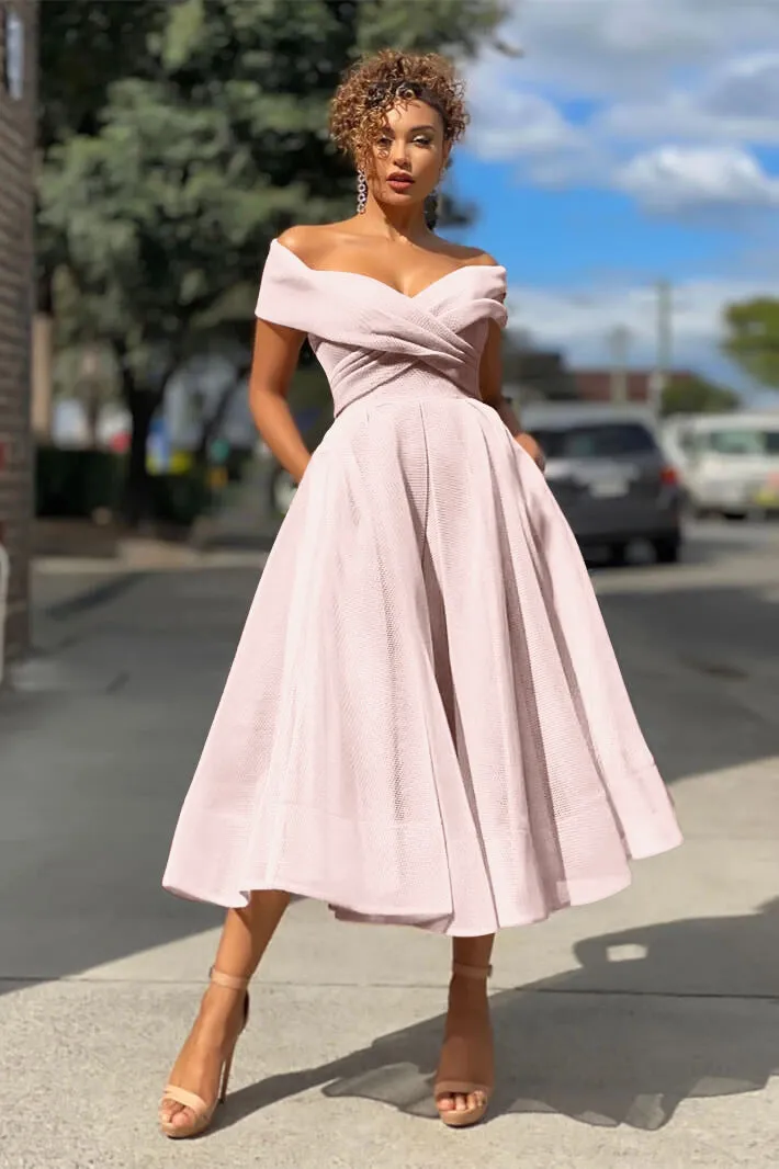 Off The Shoulder Short Burgundy Evening Dress A Line | Ballbellas