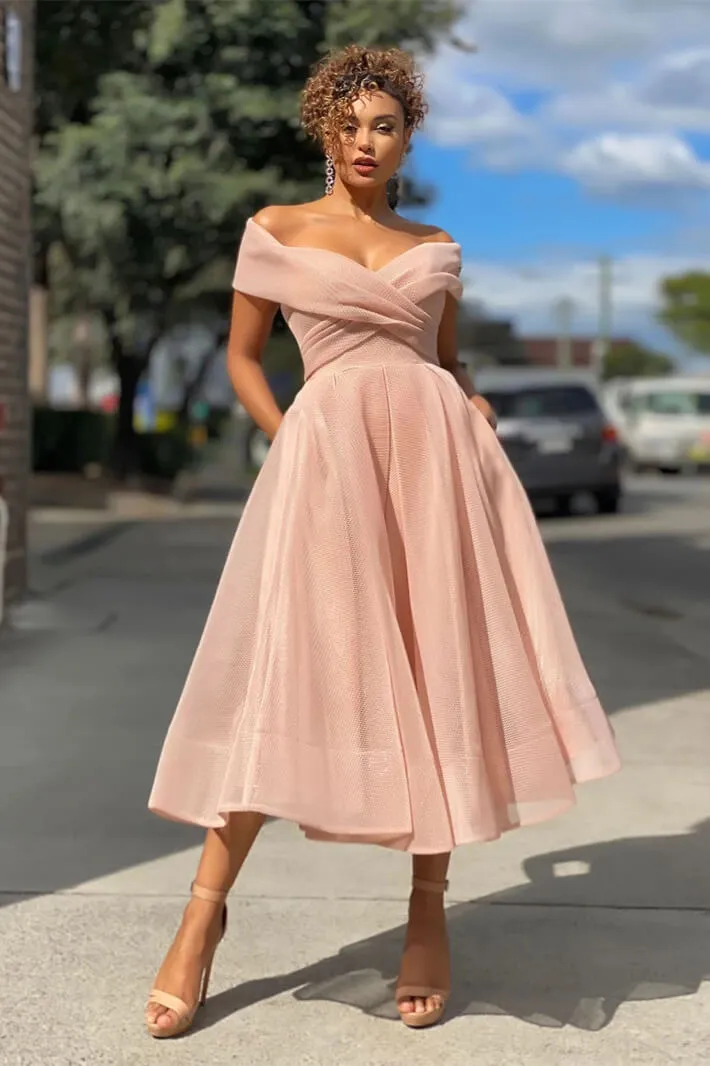 Off The Shoulder Short Burgundy Evening Dress A Line | Ballbellas