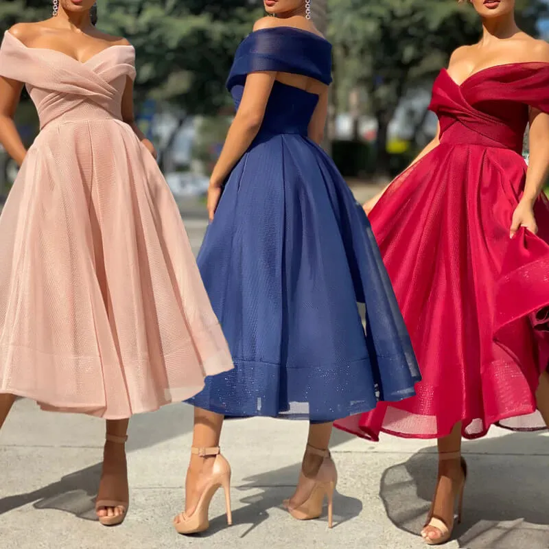 Off The Shoulder Short Burgundy Evening Dress A Line | Ballbellas
