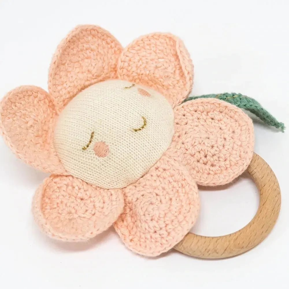 Peach Daisy Baby Rattle