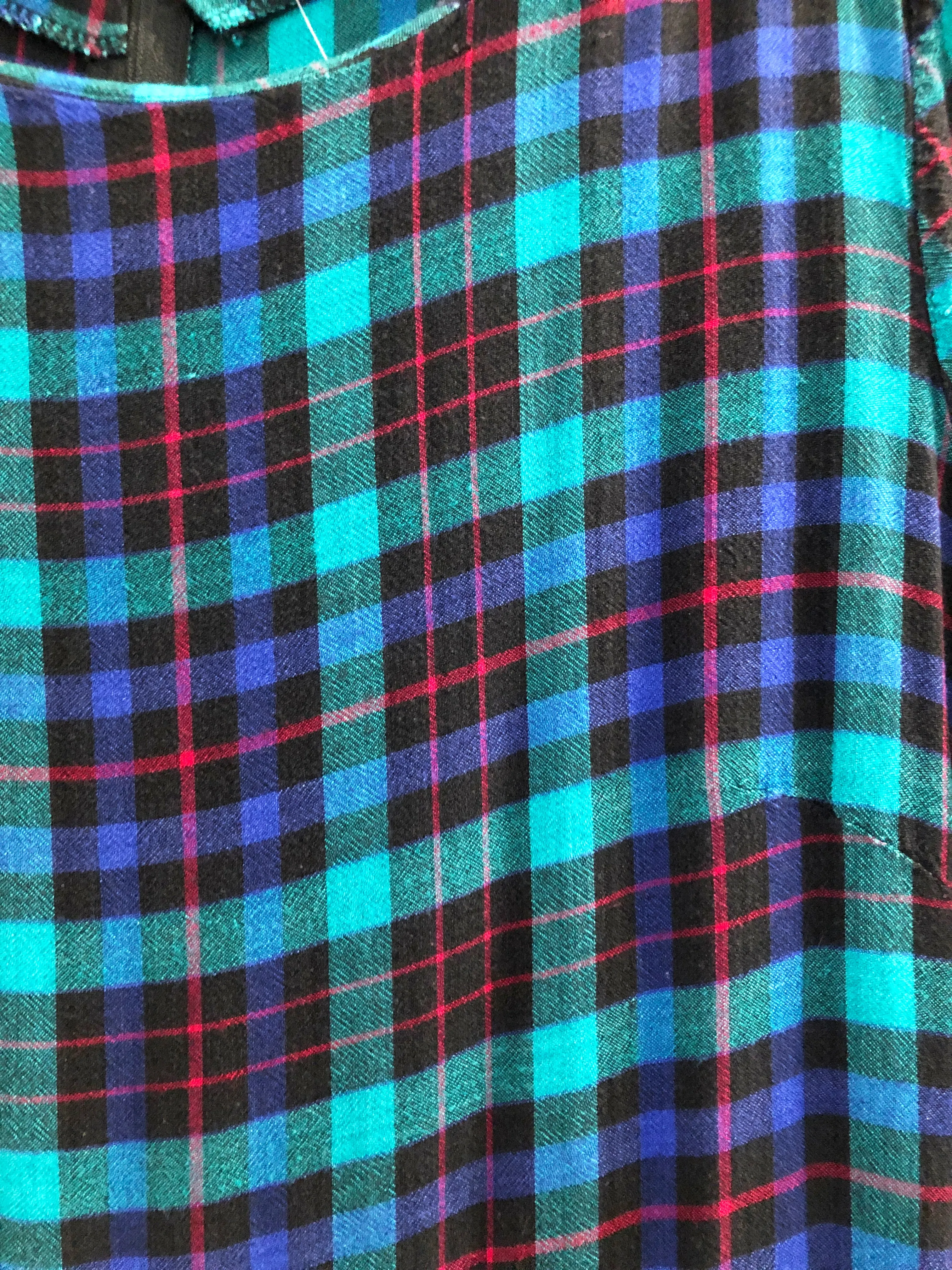 Plaid Short-Sleeved 80s Dress