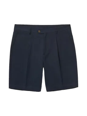 Pleated Short | 100% Cotton Twill | Navy