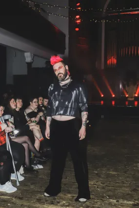 ‘RIOT’ spray painted long sleeve black crop top