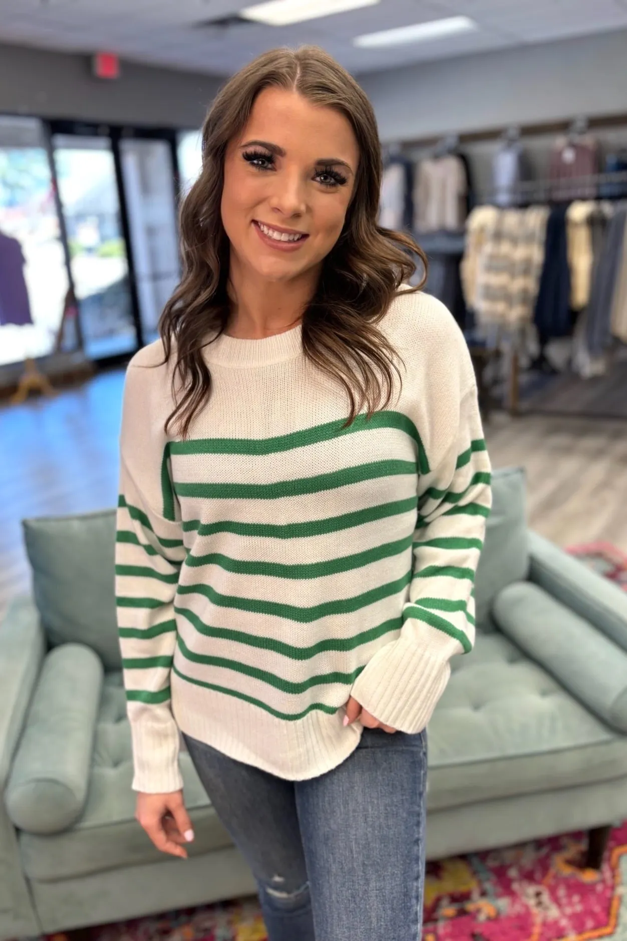 RITA Green Pullover Stripe Sweater