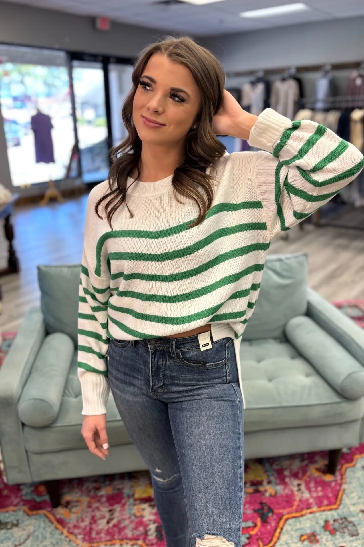 RITA Green Pullover Stripe Sweater