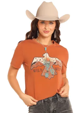 Rock & Roll Womens Eagle Graphic T-Shirt Rust