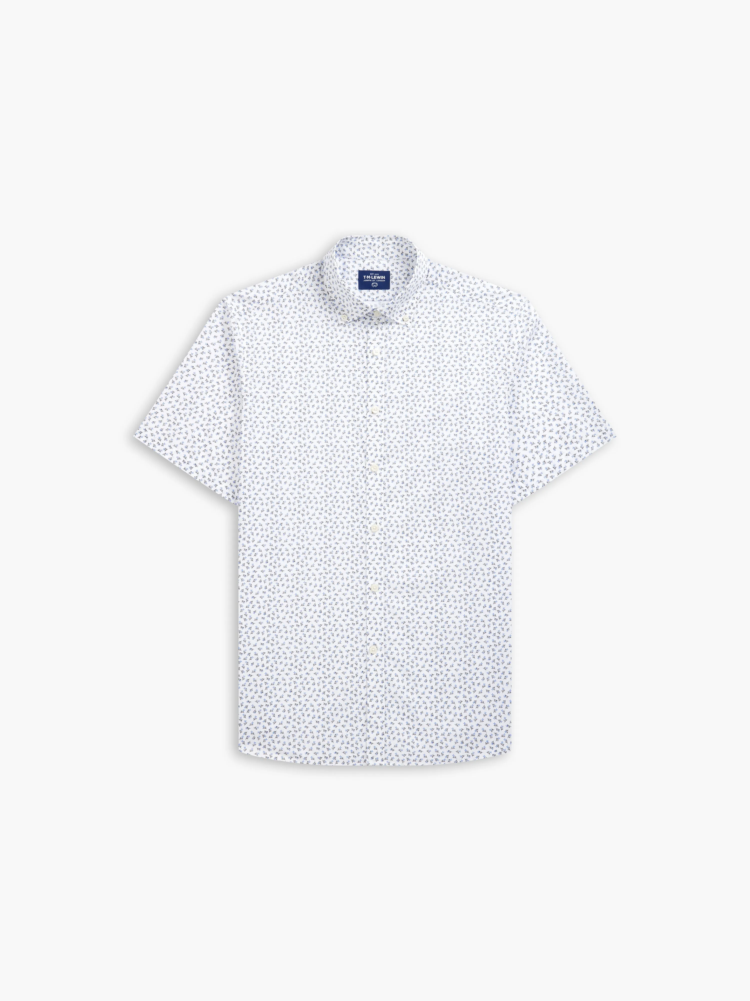 Short Sleeve Floral Shirt White Navy