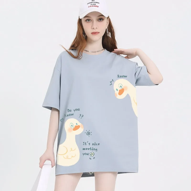 Summer Cute Girl Ctyle Cartoon Duck Print T-shirt