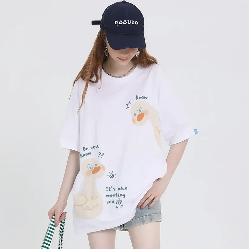 Summer Cute Girl Ctyle Cartoon Duck Print T-shirt