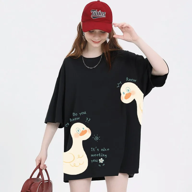 Summer Cute Girl Ctyle Cartoon Duck Print T-shirt