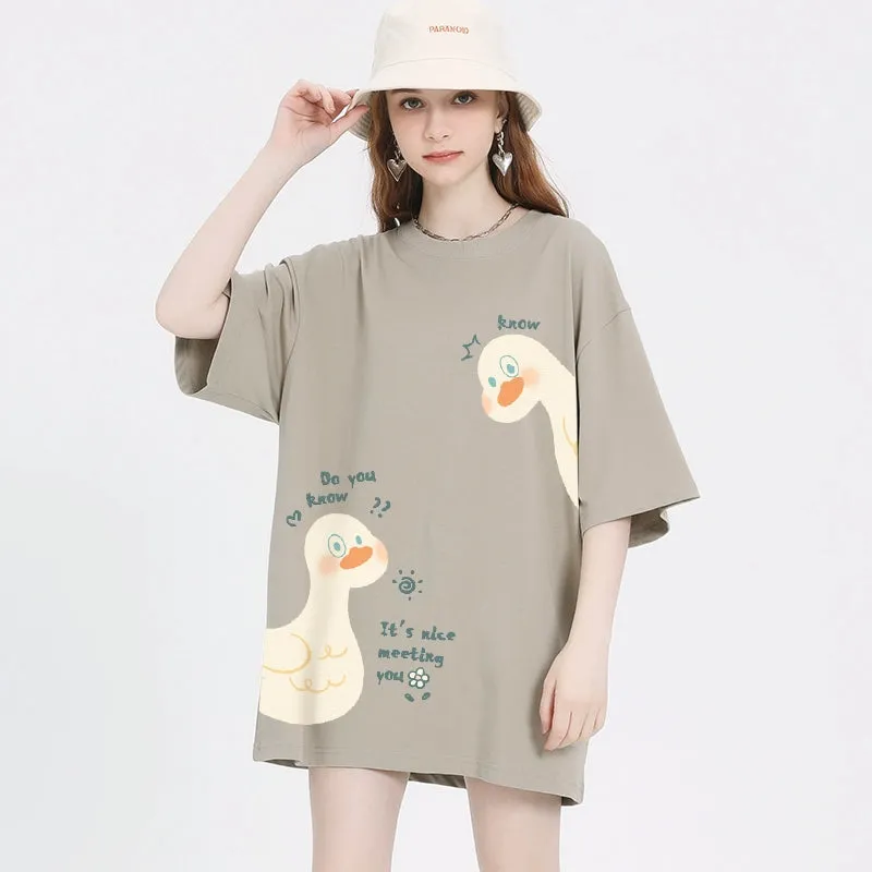 Summer Cute Girl Ctyle Cartoon Duck Print T-shirt
