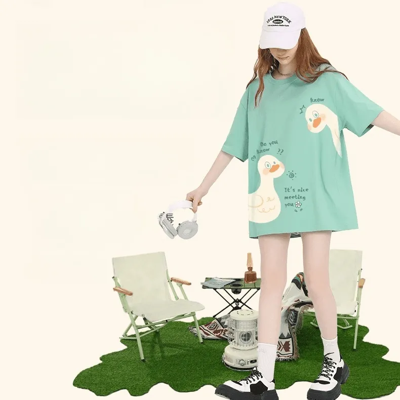 Summer Cute Girl Ctyle Cartoon Duck Print T-shirt