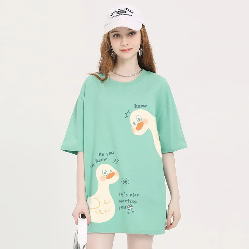 Summer Cute Girl Ctyle Cartoon Duck Print T-shirt