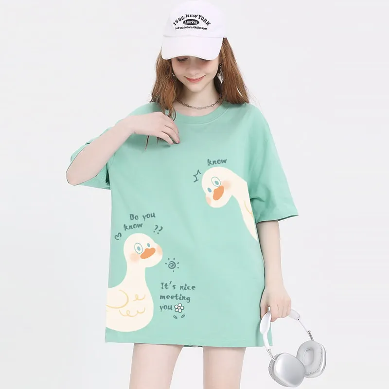 Summer Cute Girl Ctyle Cartoon Duck Print T-shirt