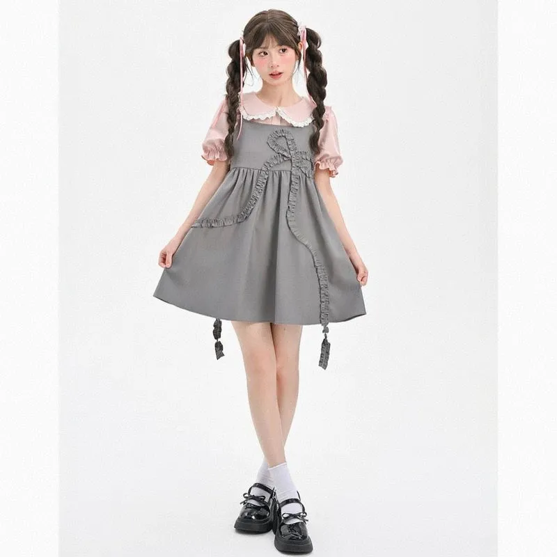 Summer Sweet Girl Style Pink Doll Collar Short-Sleeved Blouse