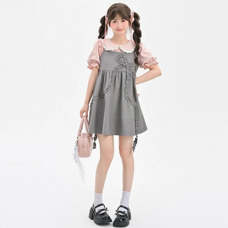 Summer Sweet Girl Style Pink Doll Collar Short-Sleeved Blouse