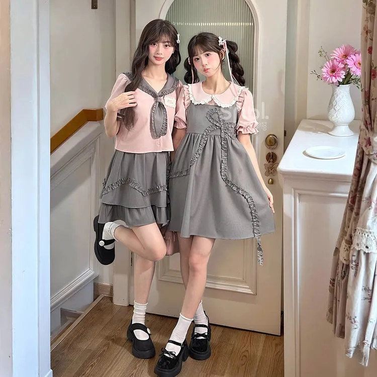 Summer Sweet Girl Style Pink Doll Collar Short-Sleeved Blouse