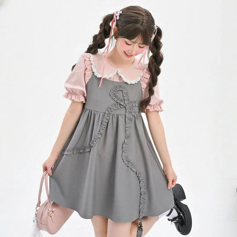 Summer Sweet Girl Style Pink Doll Collar Short-Sleeved Blouse