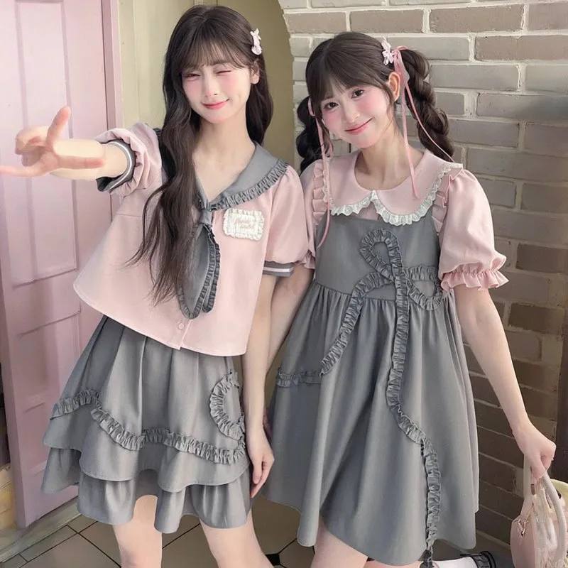 Summer Sweet Girl Style Pink Doll Collar Short-Sleeved Blouse