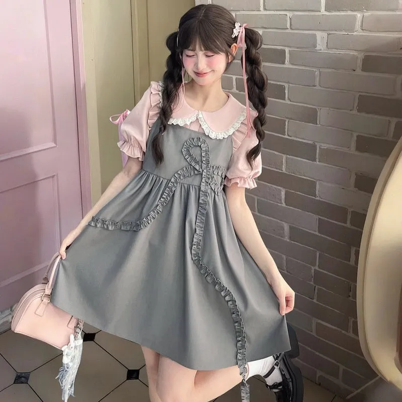 Summer Sweet Girl Style Pink Doll Collar Short-Sleeved Blouse