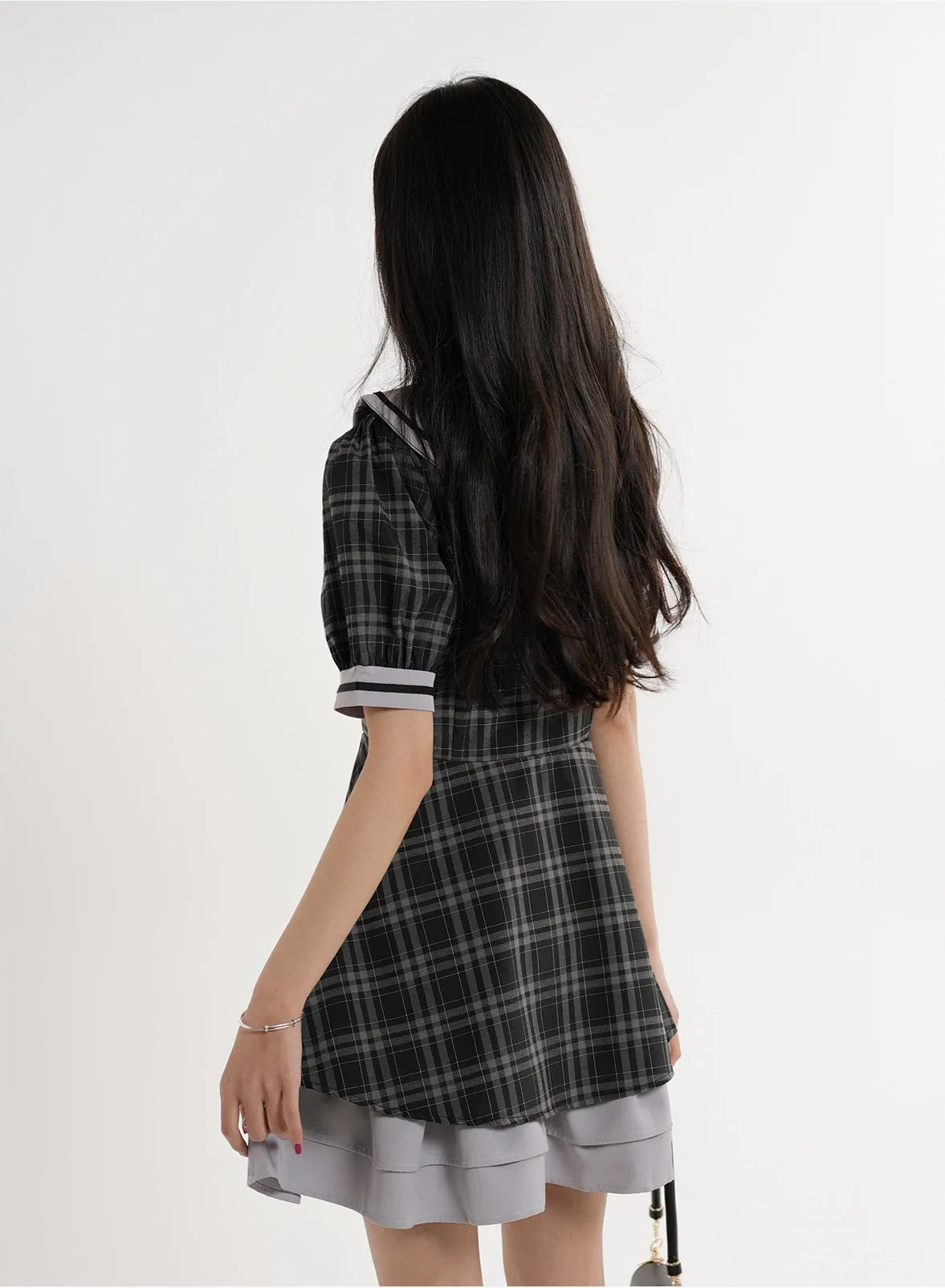 Sweet Preppy Puff Sleeve Dress