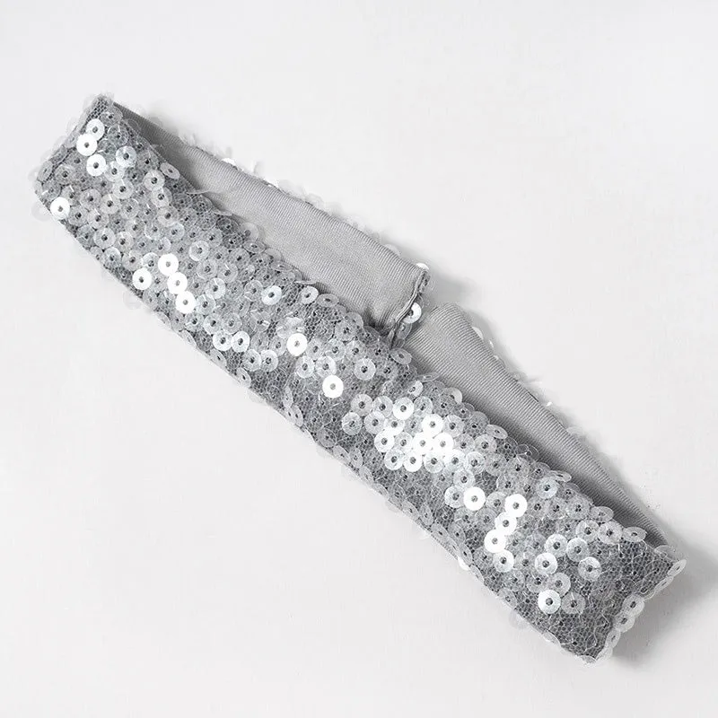 V-neck long-sleeved short sequin top