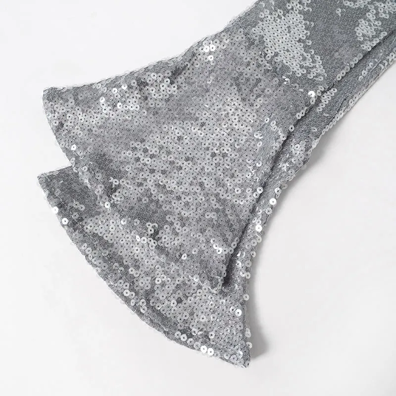 V-neck long-sleeved short sequin top