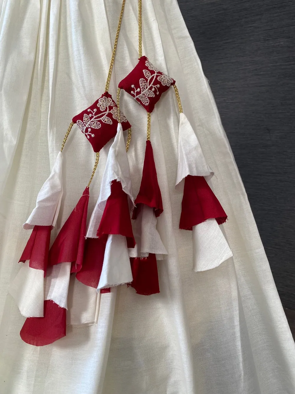 White Color Pure Cotton Two Piece Lehenga With Lucknowi Work Choli