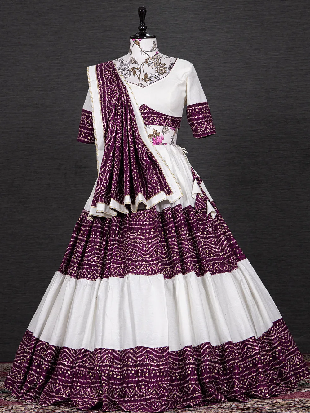 Wine Color Foil And Printed Pure Cotton Lehenga Choli