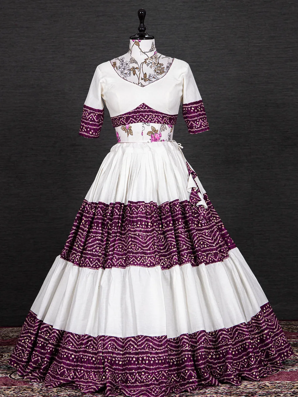 Wine Color Foil And Printed Pure Cotton Lehenga Choli