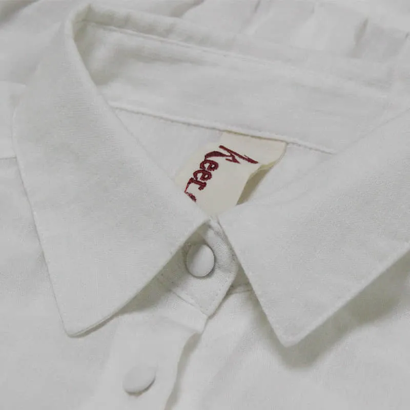Women's irregular waist long-sleeved cotton and linen top