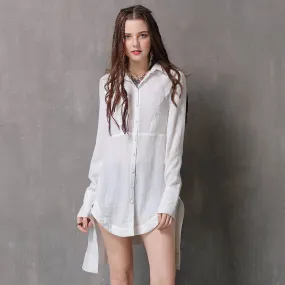 Women's irregular waist long-sleeved cotton and linen top